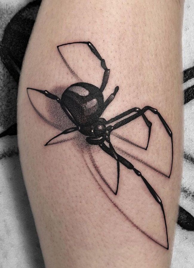 Minimalist Black Widow with Shadow Effect Tattoo Design