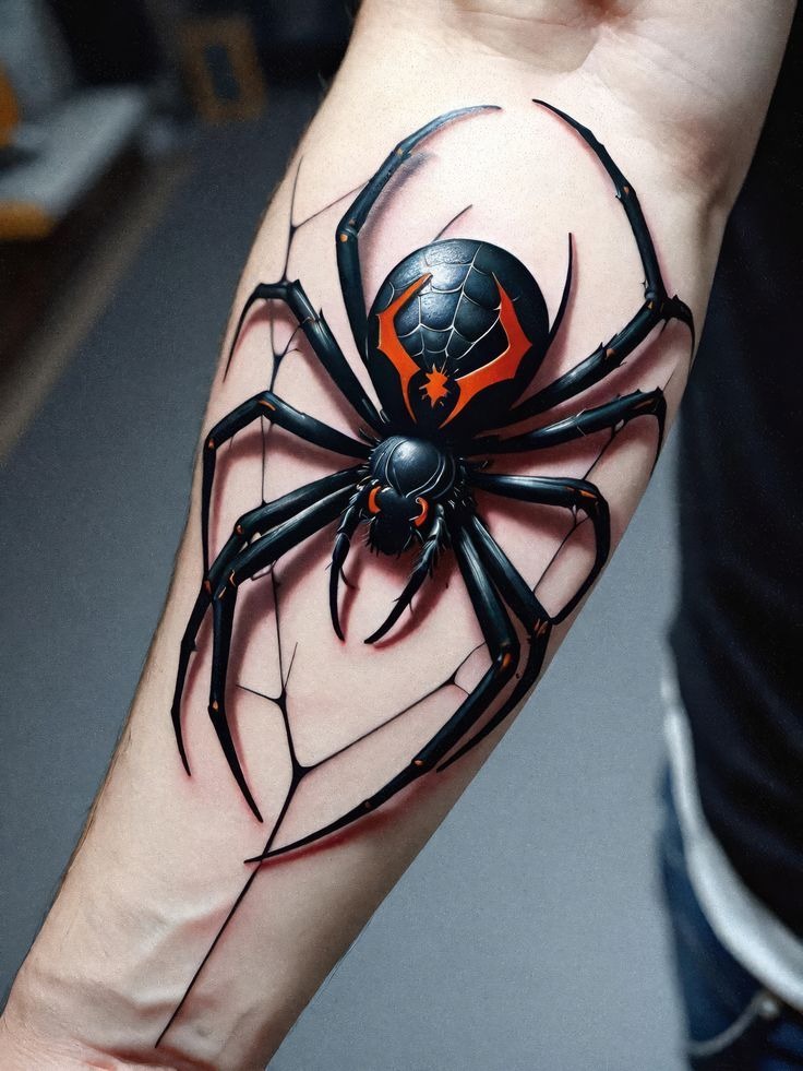 Red and Black Widow Arm Tattoo Tattoo Design
