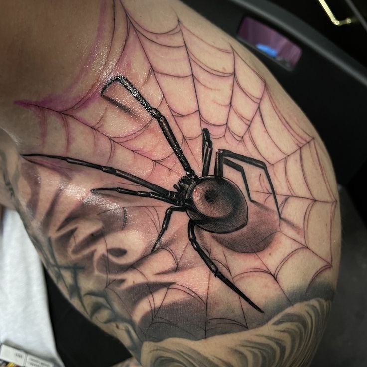 Shoulder Spider with Webbing Tattoo Design