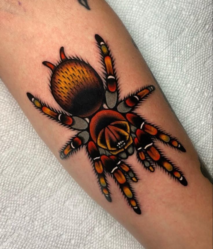 Vibrant Tarantula with Bold Colors Tattoo Design