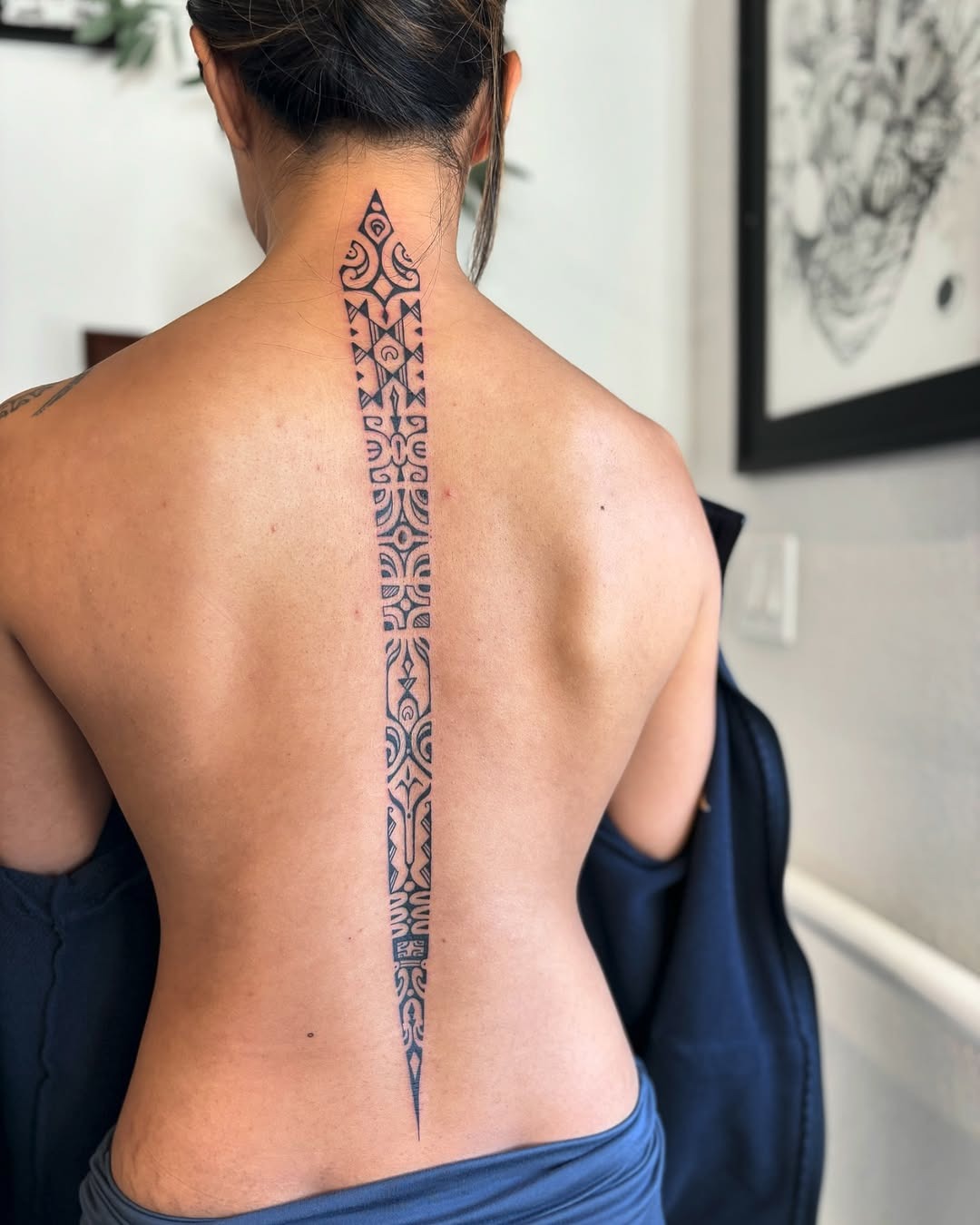 Elegant spine tattoo with intricate geometric patterns Tattoo Design