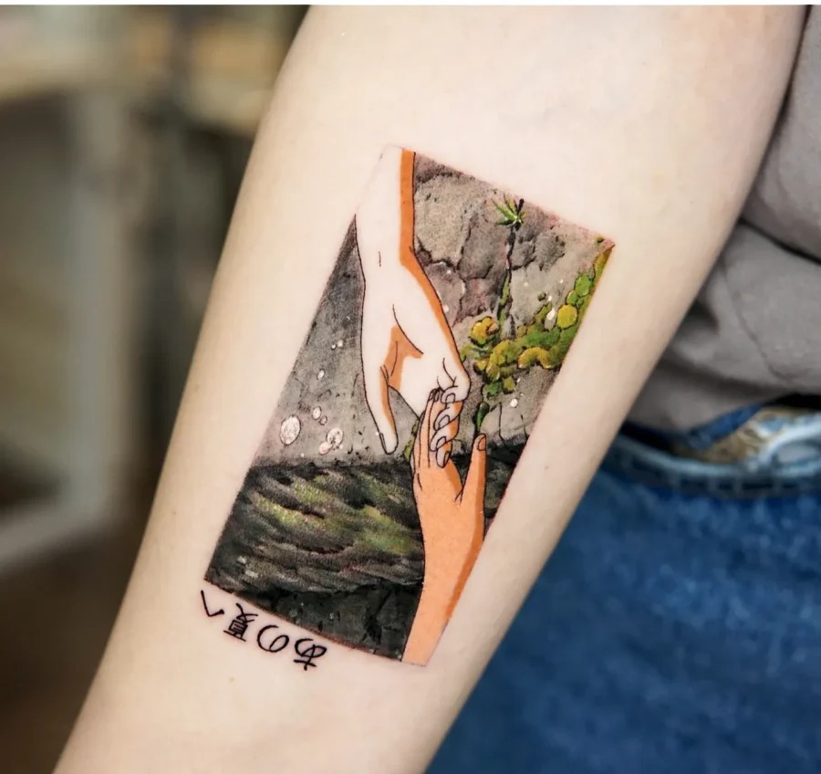 Captivating hands entwined in wondrous imagery Tattoo Design
