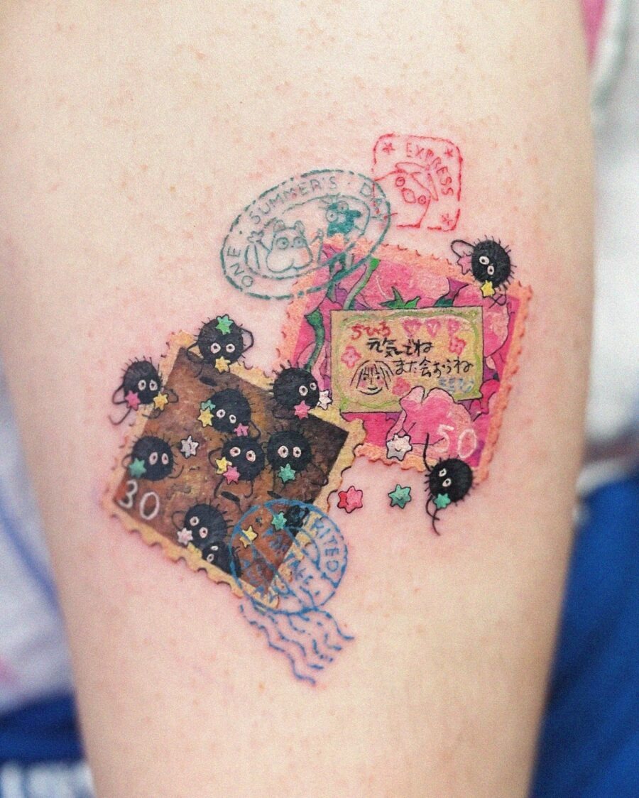 Charming Spirited Away Stamp Tattoos with No-Face Tattoo Design