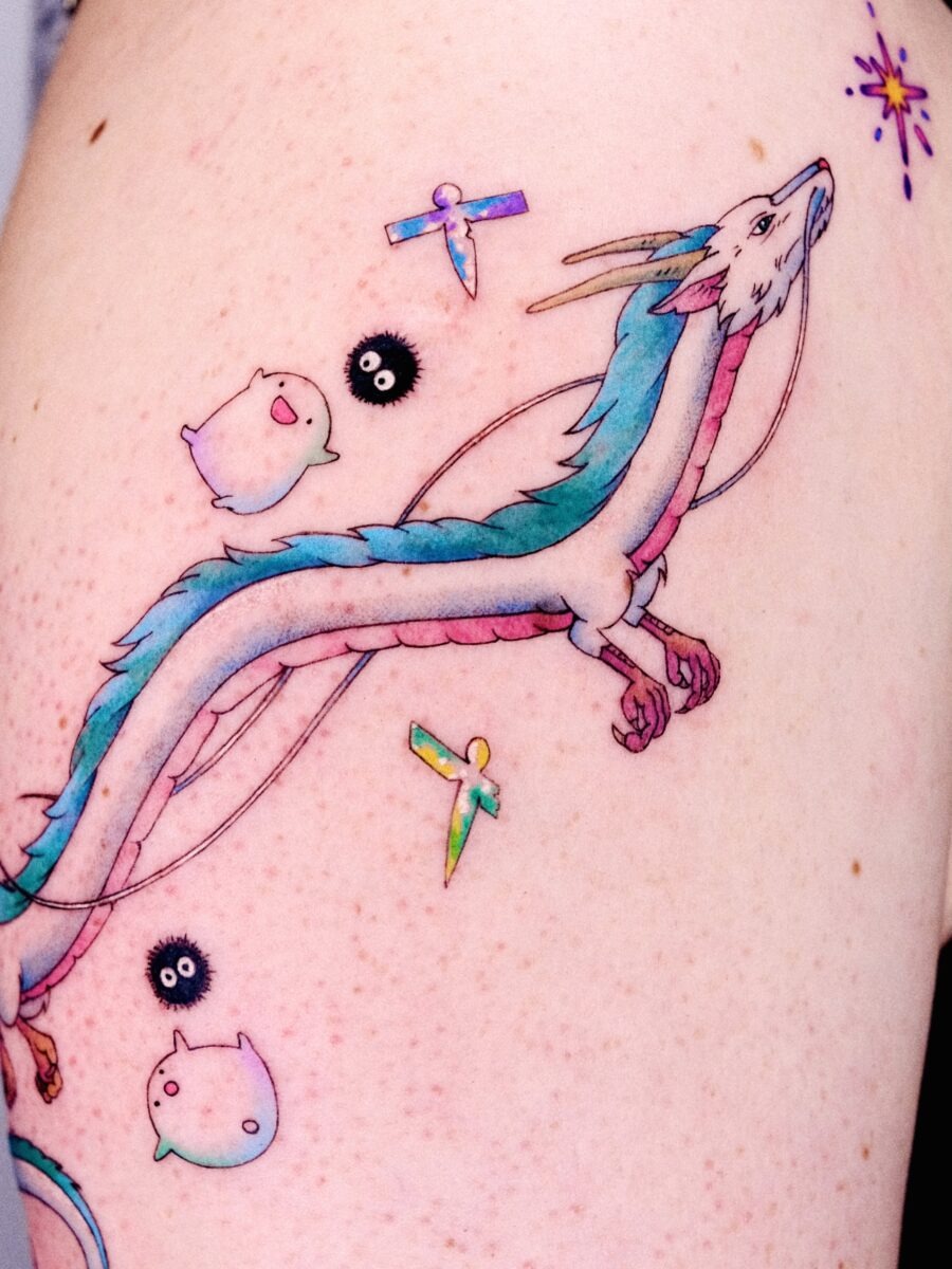 Colorful design featuring Spirited Away dragon Tattoo Design