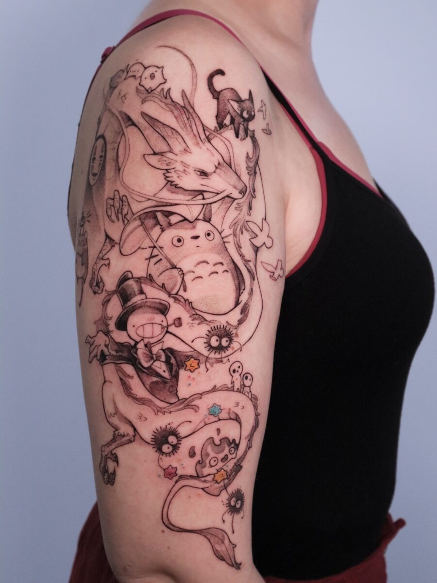 Colorful Spirited Away Characters in Tattoo Form Tattoo Design