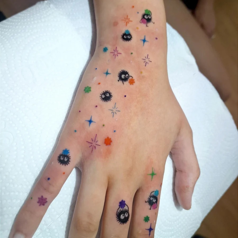 Colorful Spirited Away-inspired Hand Tattoos Tattoo Design