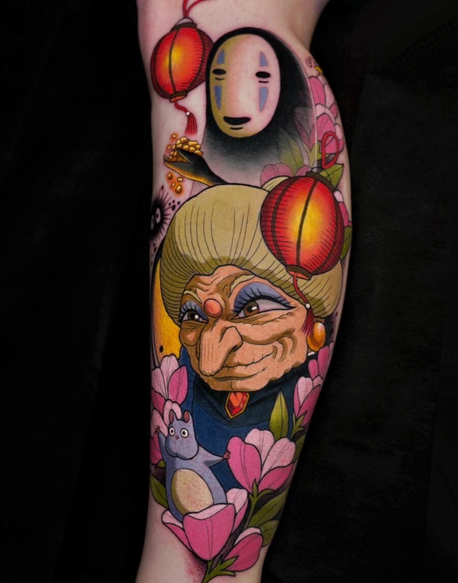 Colorful Spirited Away Tattoo Featuring Iconic Characters Tattoo Design