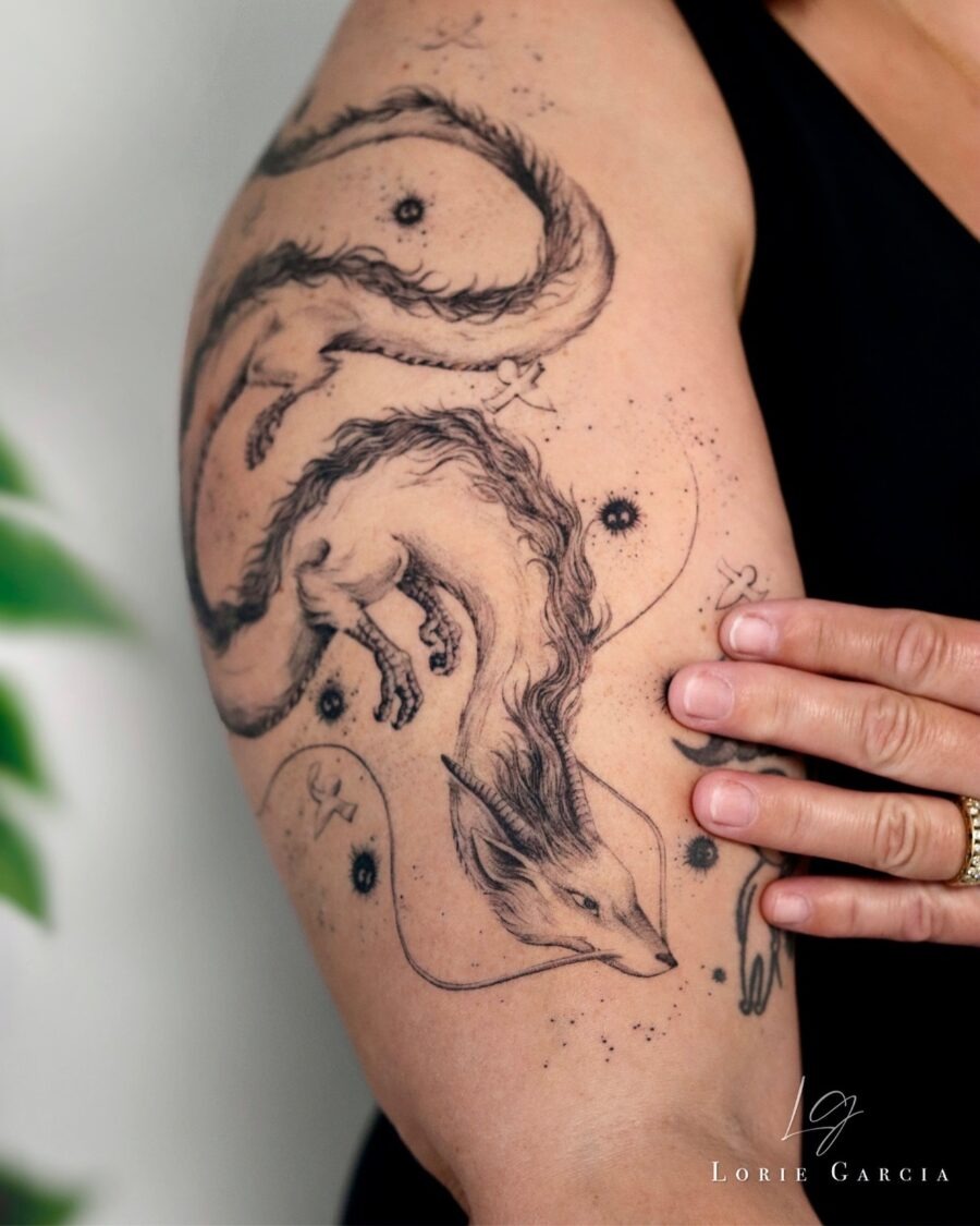 Elegant Dragon Tattoo Inspired by Spirited Away Tattoo Design