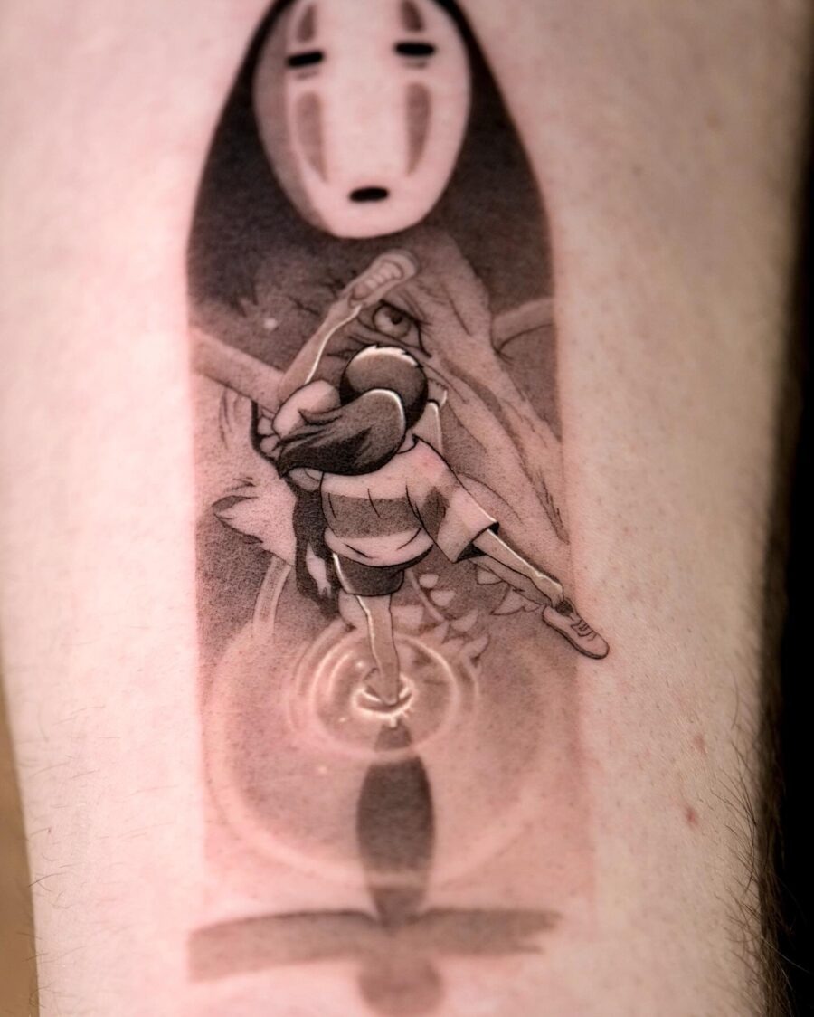 Elegant Spirited Away Tattoo Featuring No-Face Tattoo Design