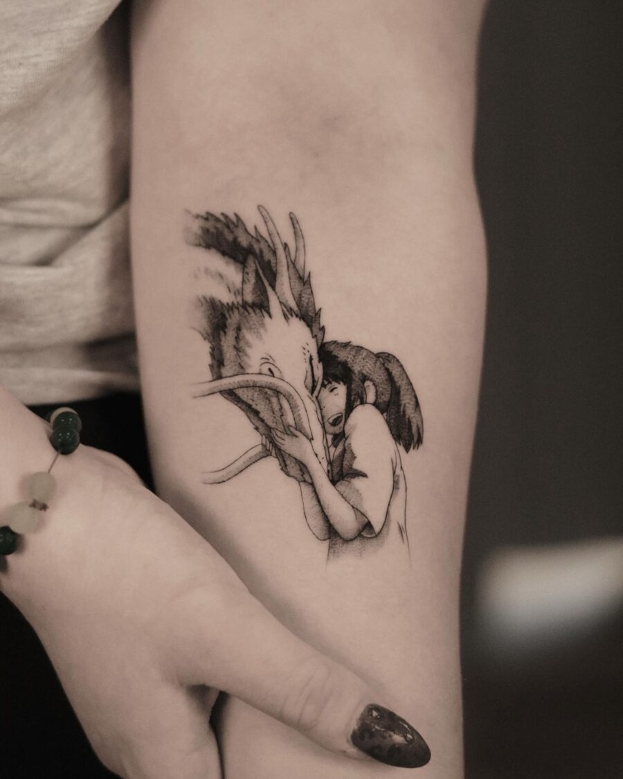 Enchanting embrace of Chihiro and Haku tattoo Tattoo Design