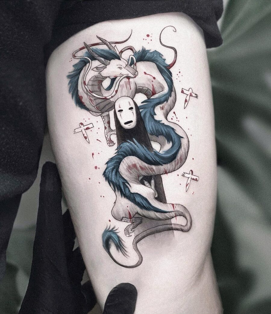 Intricate Kaonashi and Dragon Spirited Away Tattoo Tattoo Design