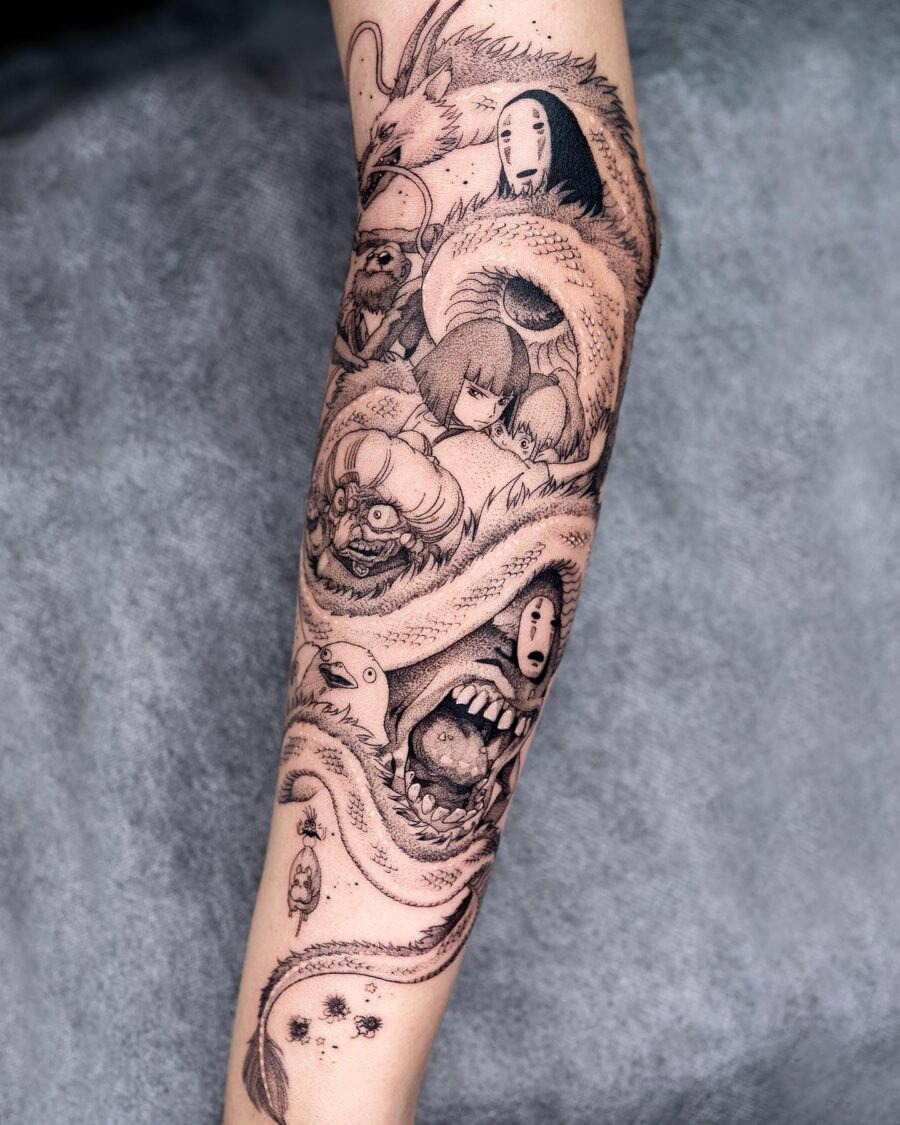 Stunning Full Arm Spirited Away Tattoo Design Tattoo Design