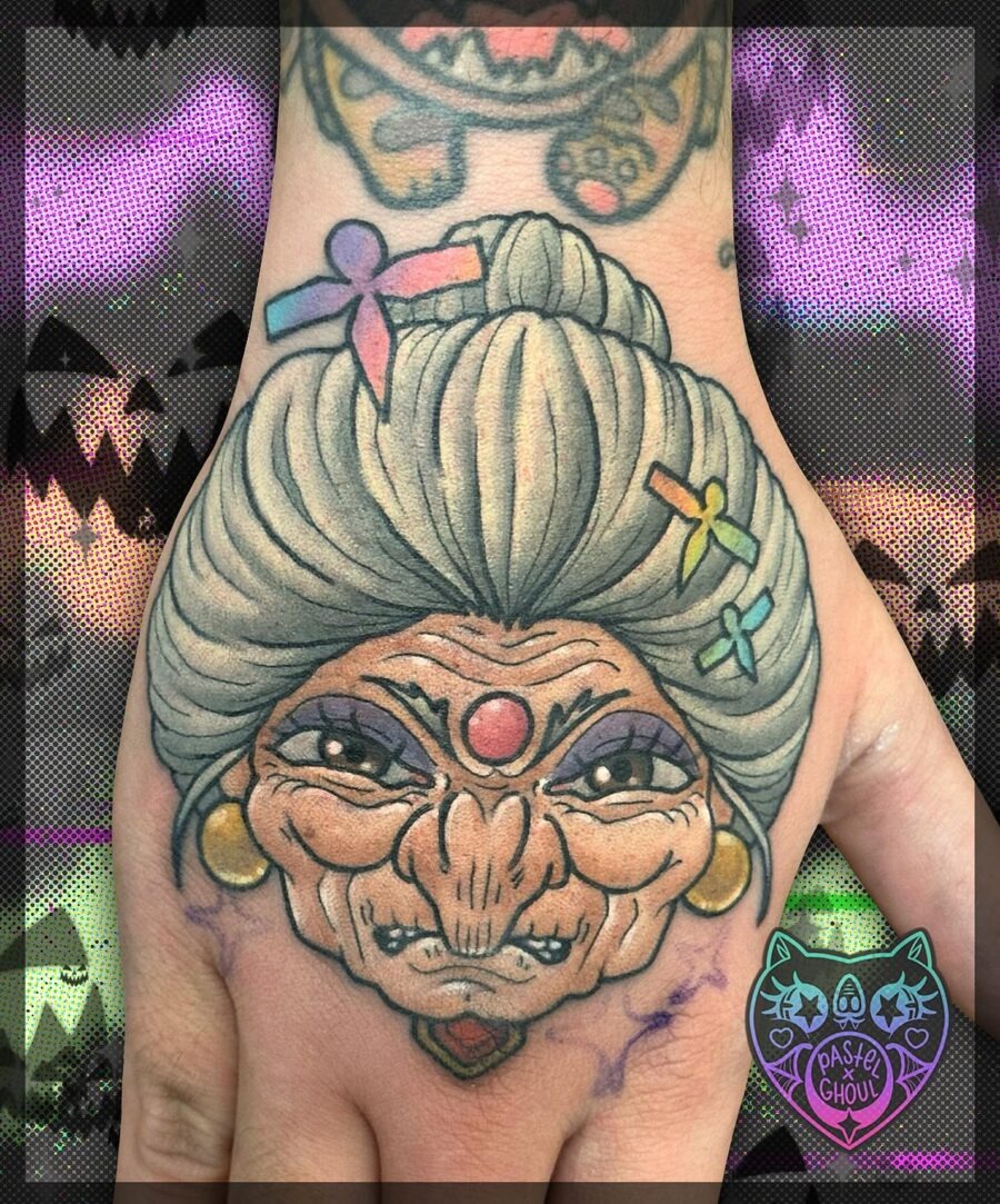 Vibrant Grandma Character Tattoo from Spirited Away Tattoo Design
