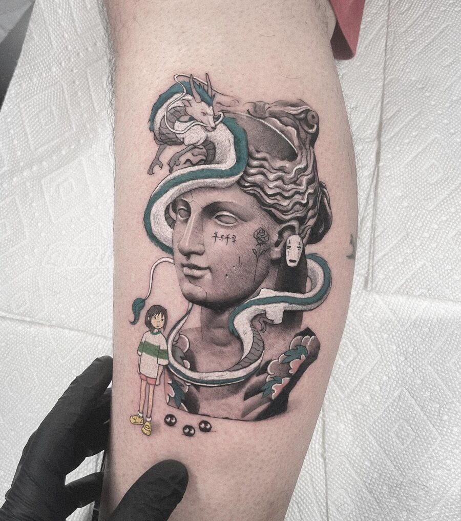 Vibrant Spirited Away Tattoo with Iconic Characters Tattoo Design