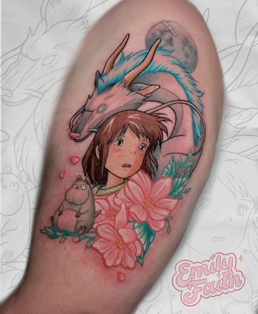 Whimsical Spirited Away Tattoo Design with Characters Tattoo Design