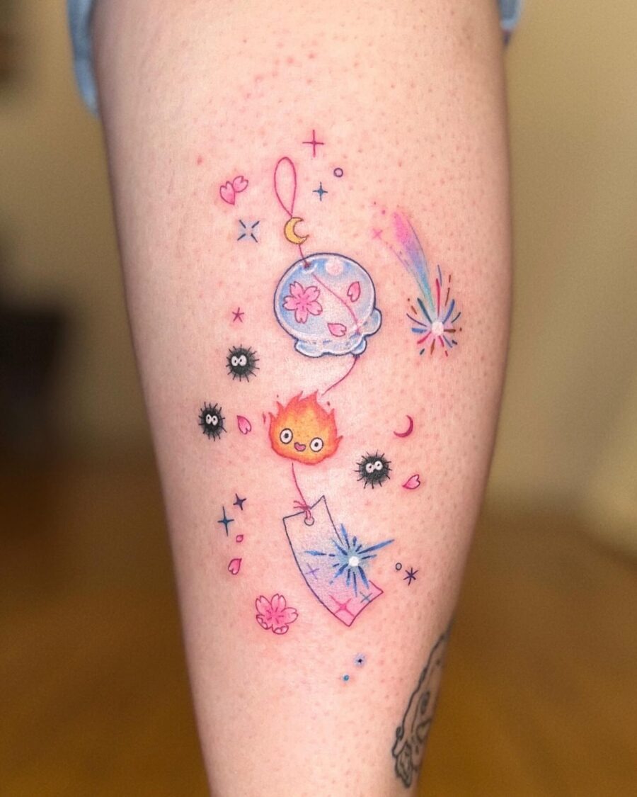Whimsical Spirited Away Tattoo with Magical Elements Tattoo Design