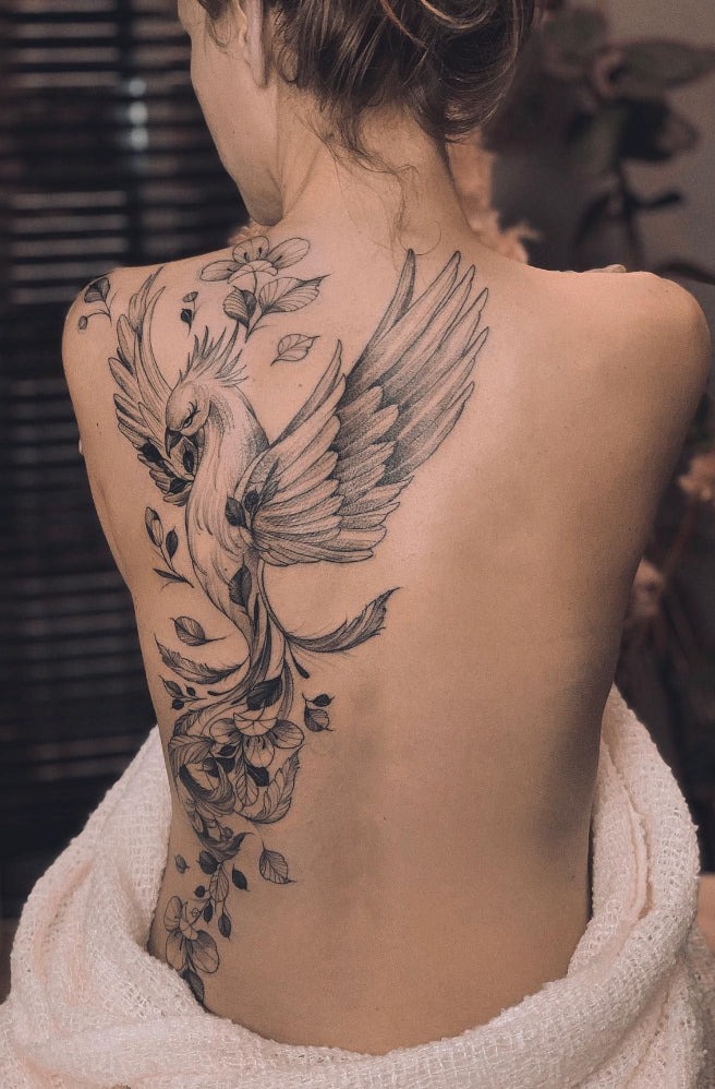 Beautiful Bird and Floral Tattoo Design Tattoo Design