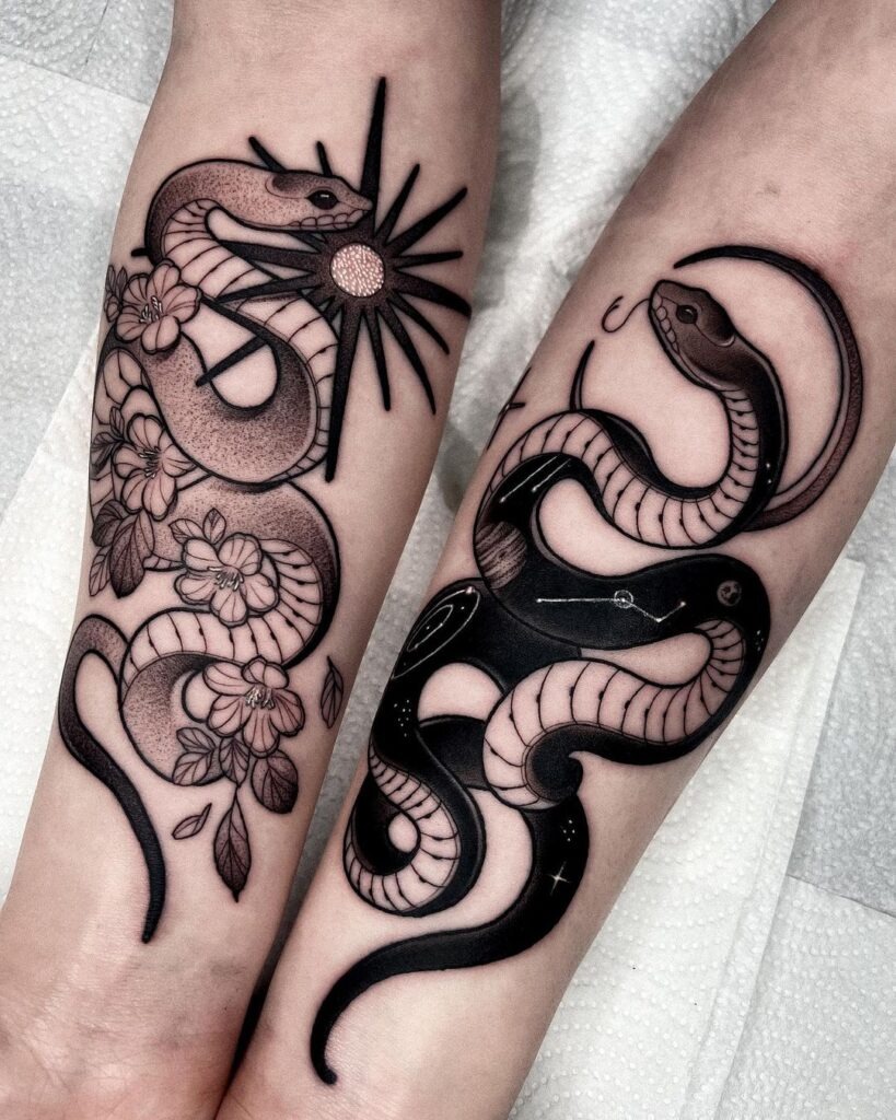 Dual Snake and Celestial Tattoo Design Tattoo Design