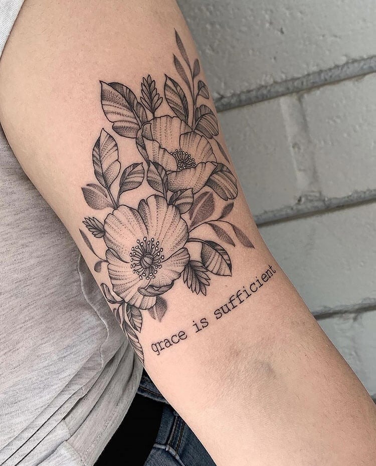 Floral Tattoo with Inspiring Quote Tattoo Design