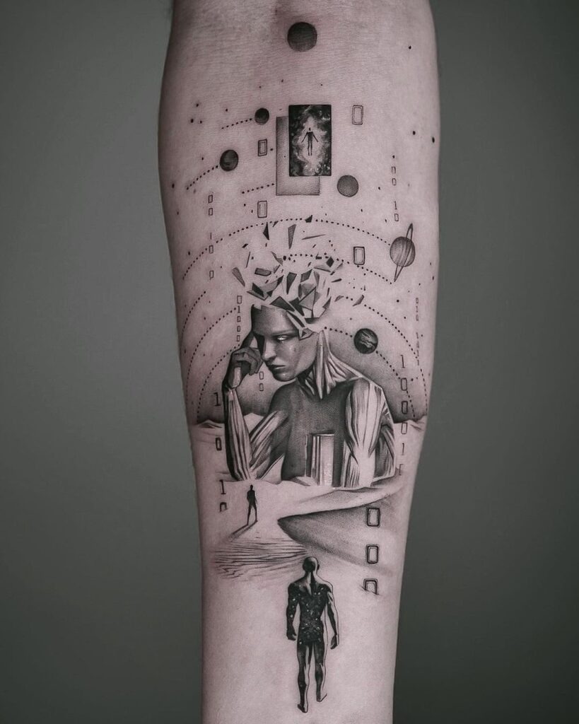 Futuristic Human and Cosmic Tattoo Tattoo Design