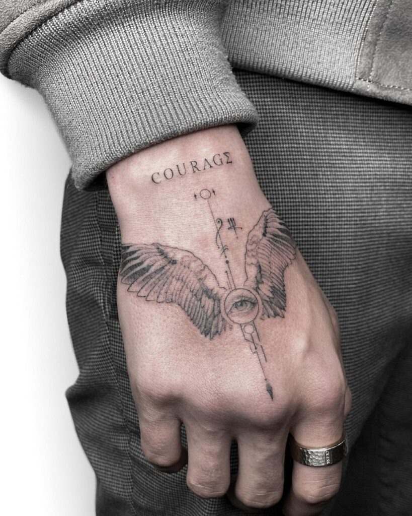 Inspirational Winged Courage Tattoo Tattoo Design