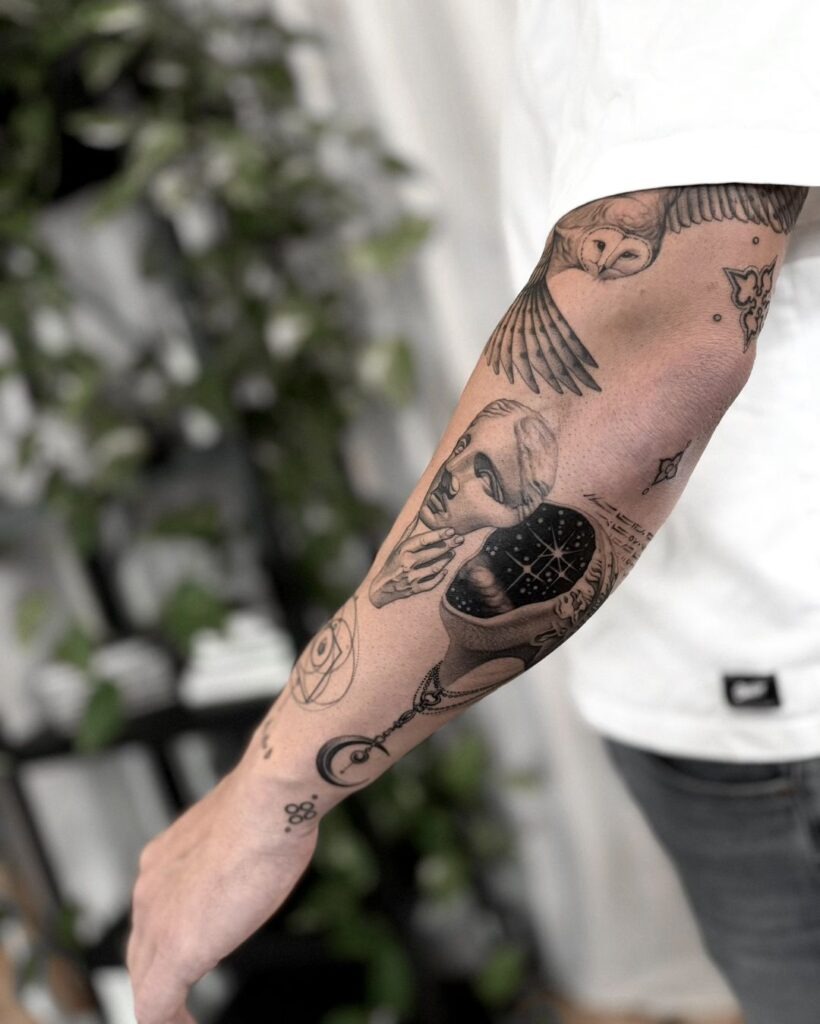 Owl and Celestial Tattoo Design Tattoo Design