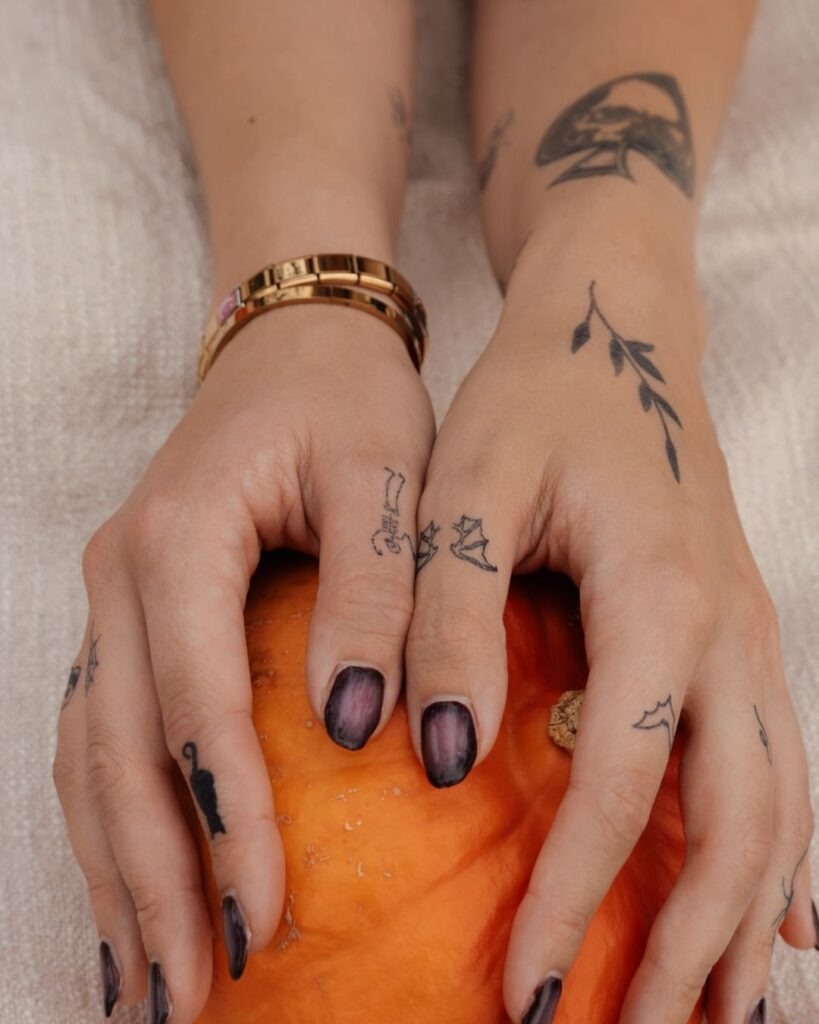 Playful Finger Tattoos Autumn Vibes Tattoo Design