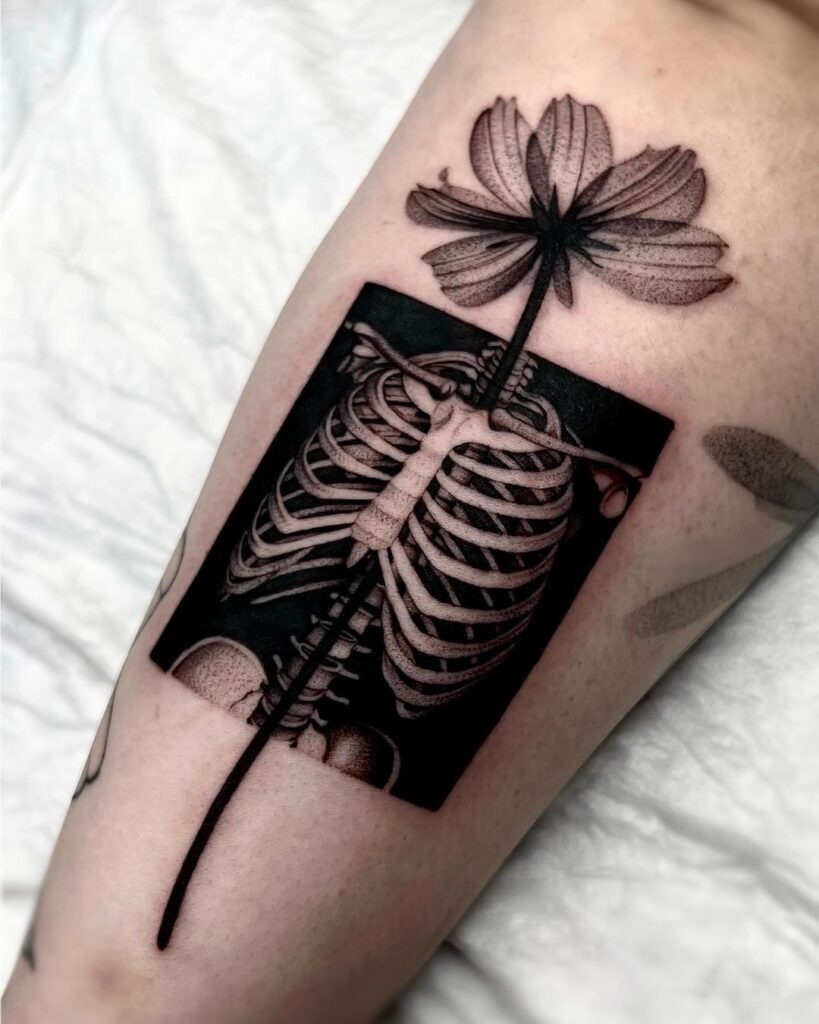 Skeleton and Flower Tattoo Design Tattoo Design
