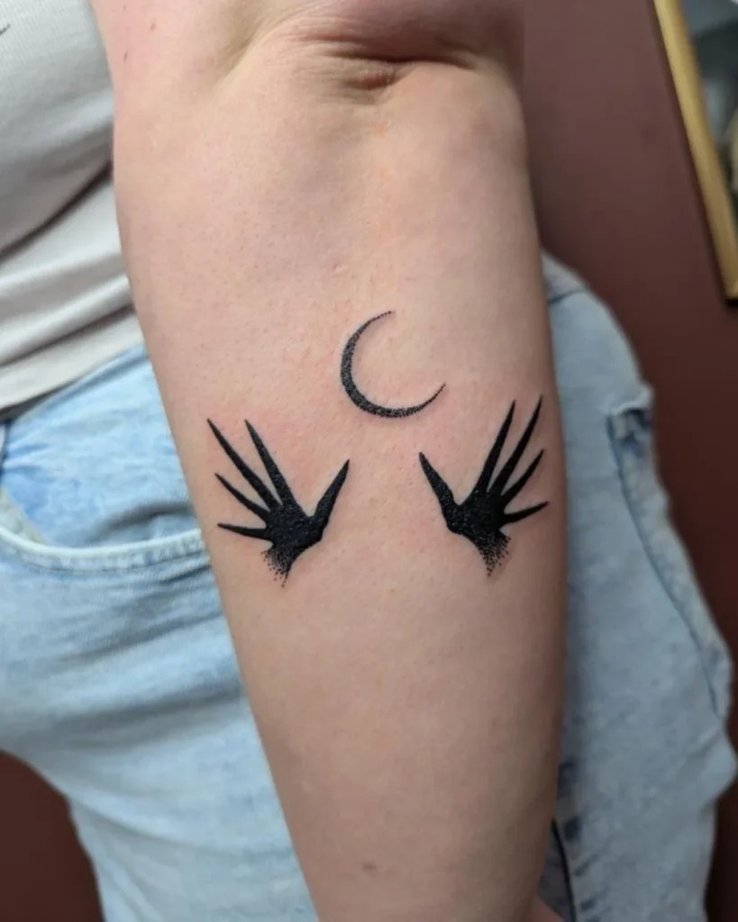 Crescent Moon and Reaching Hands Tattoo Tattoo Design