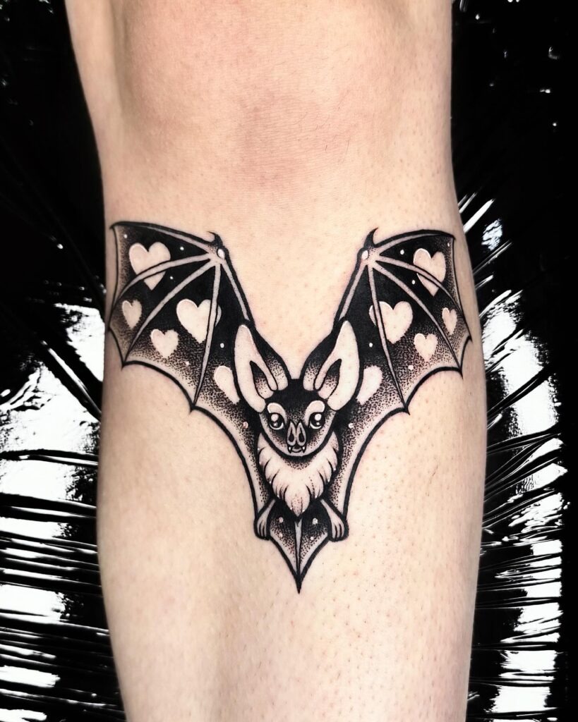 Cute Gothic Bat with Heart Wings Tattoo Tattoo Design