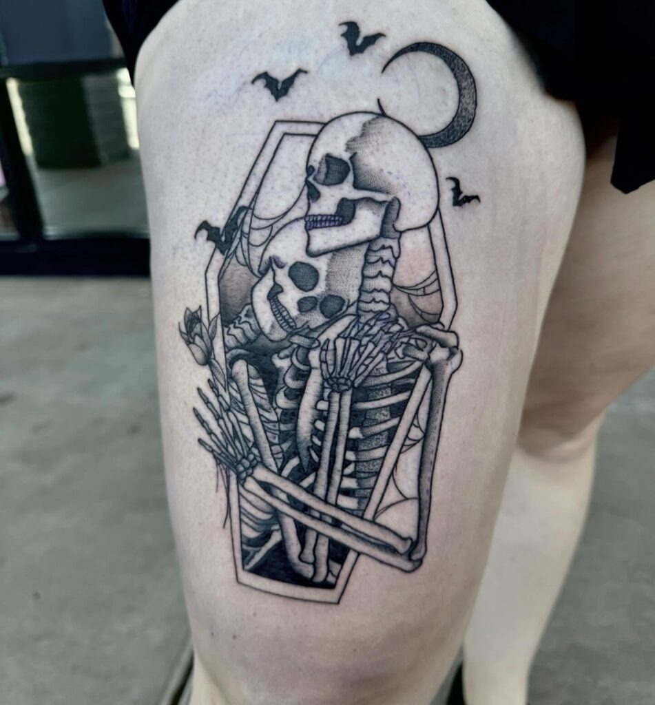 Eternal Skeleton Lovers in Coffin Tattoo Tattoo Design