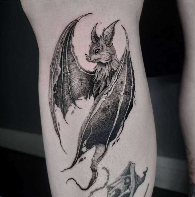 Gothic Bat with Detailed Wings Tattoo Tattoo Design