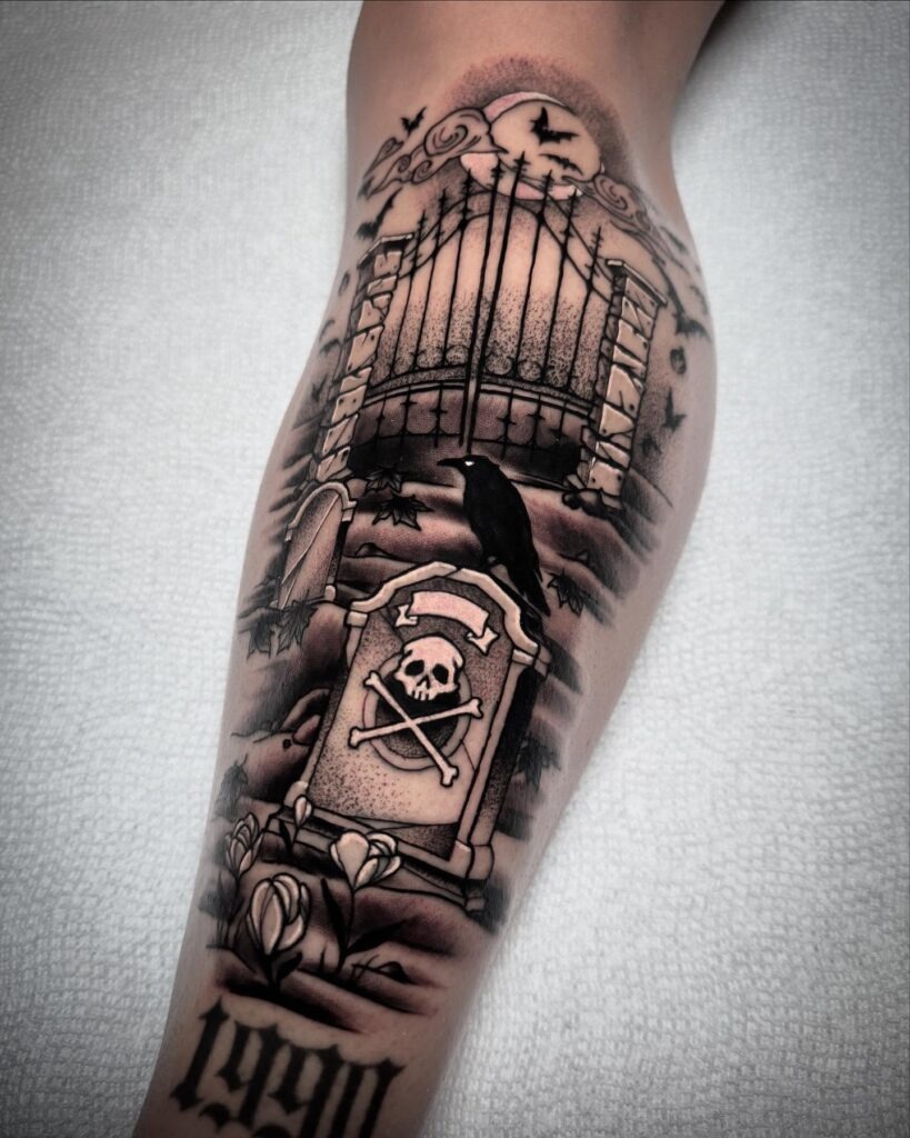 Haunted Graveyard Scene Tattoo Tattoo Design
