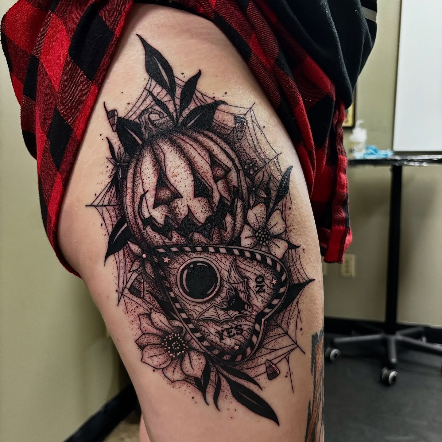 Jack-o'-Lantern and Ouija Planchette Halloween Tattoo Tattoo Design