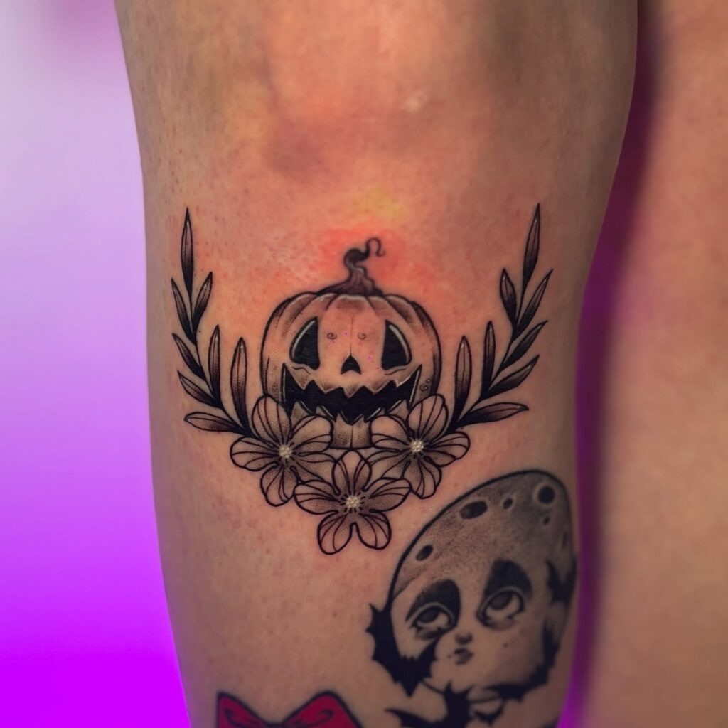 Jack-o'-Lantern with Flowers Tattoo Tattoo Design