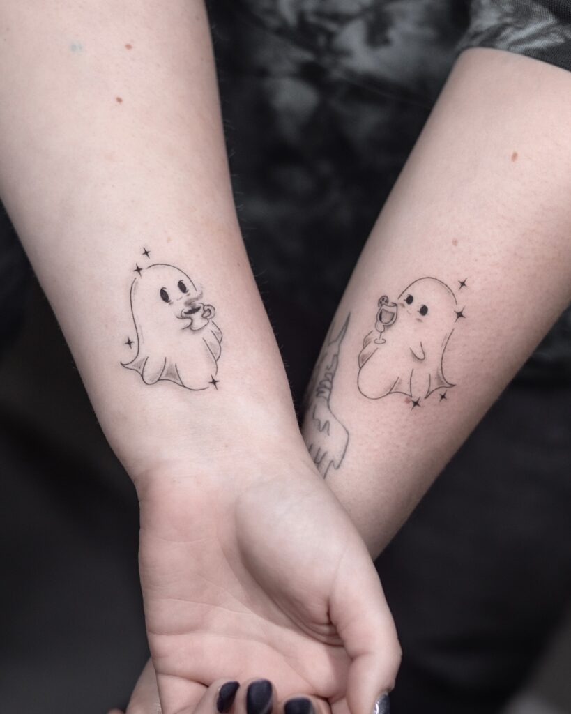 Matching Cute Ghosts with Drinks Tattoo Tattoo Design