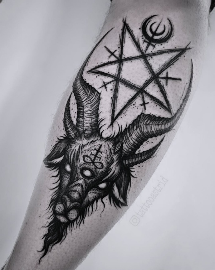 Occult Goat Skull and Pentagram Tattoo Tattoo Design