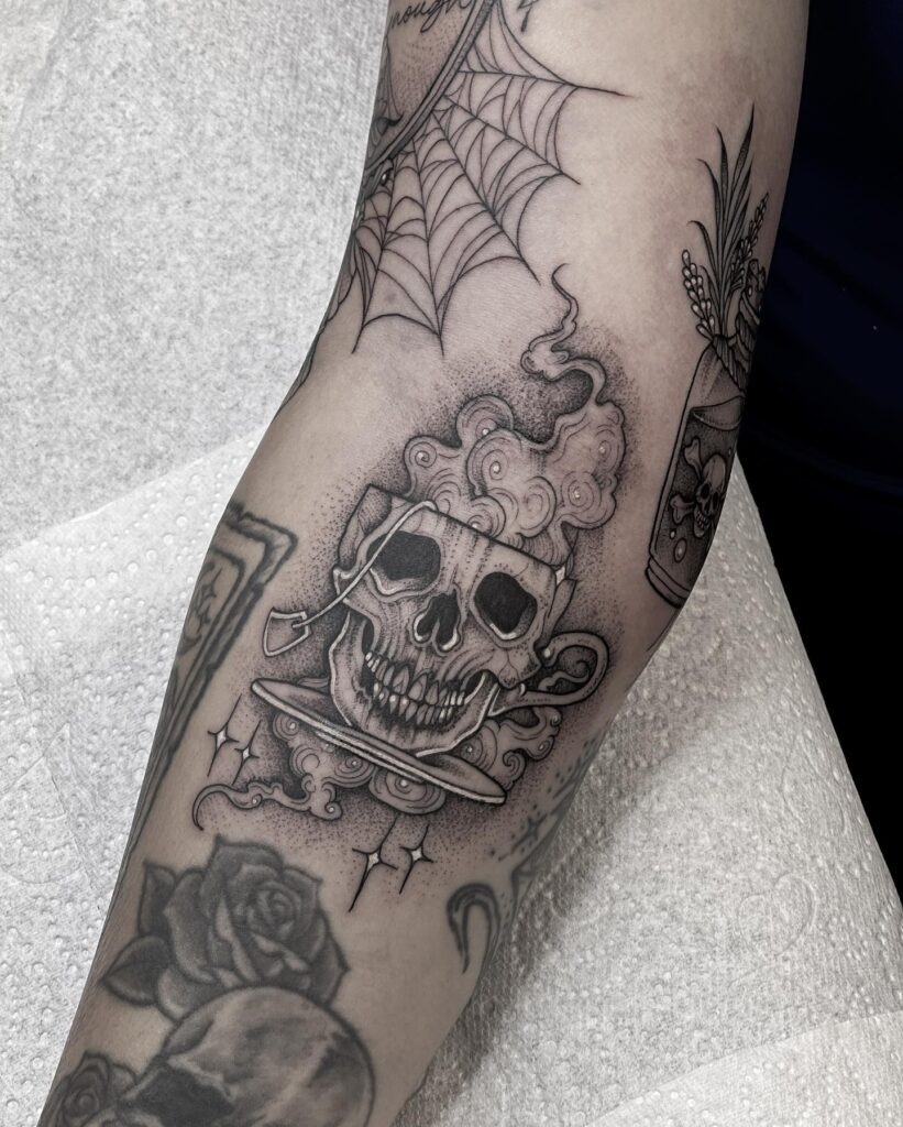 Smoking Skull in Teacup Tattoo Tattoo Design
