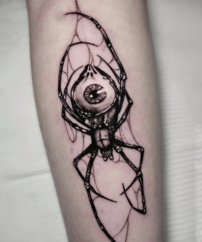 Surreal Spider Tattoo with All-Seeing Eye Tattoo Design