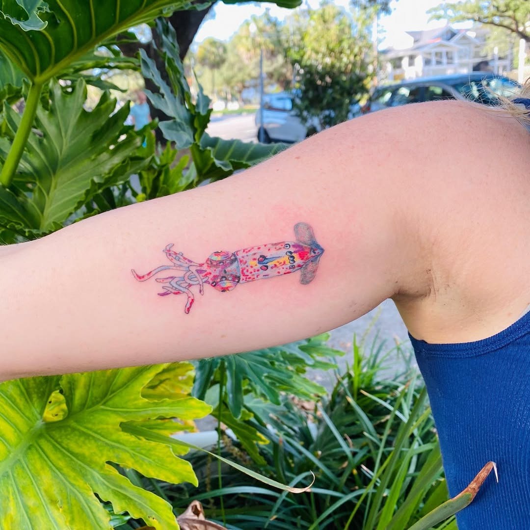 Colorful squid tattoo on arm for unique flair Tattoo Design