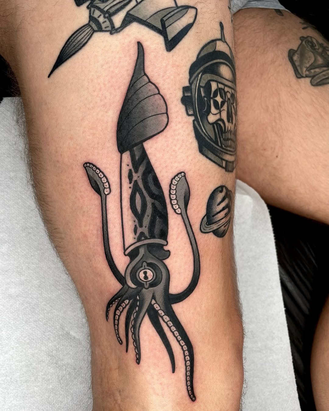 Intricate squid design with captivating details Tattoo Design