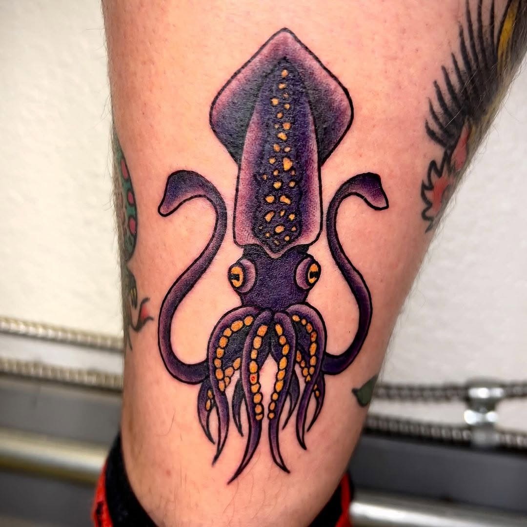 Stunning squid tattoo highlighting vibrant details Tattoo Design