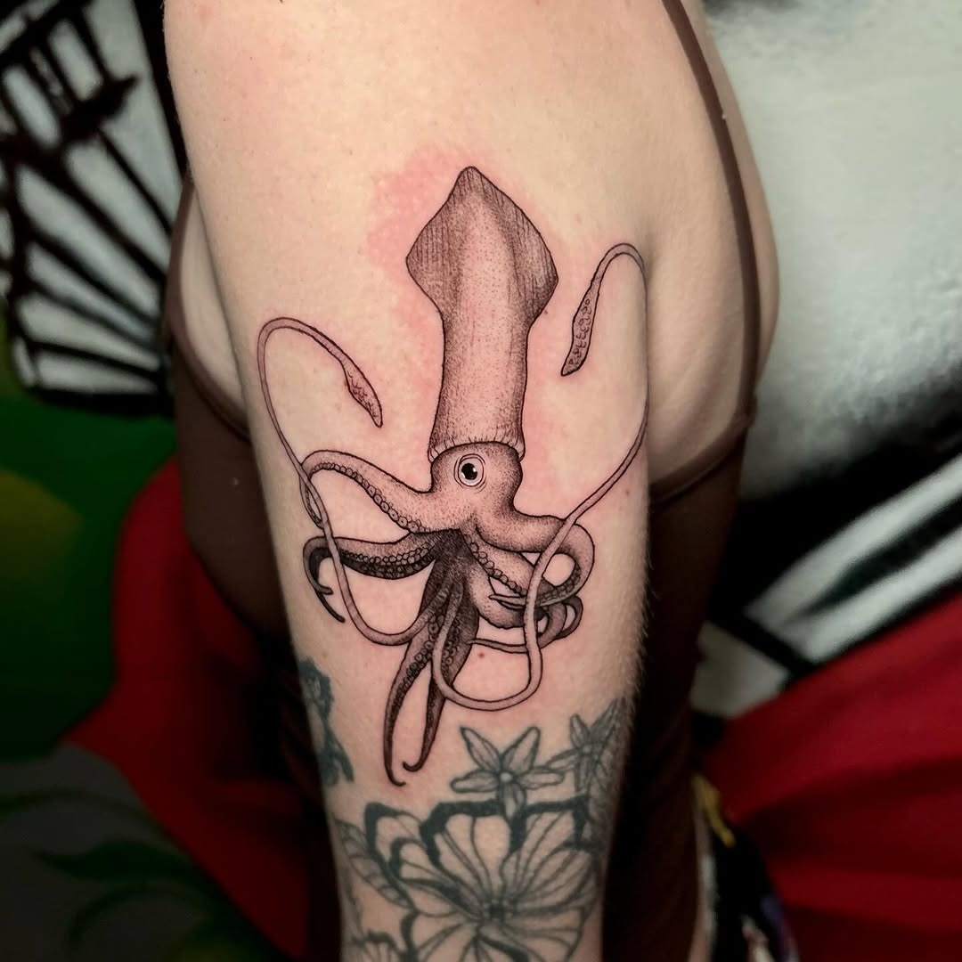 Stunning squid tattoo with intricate details Tattoo Design