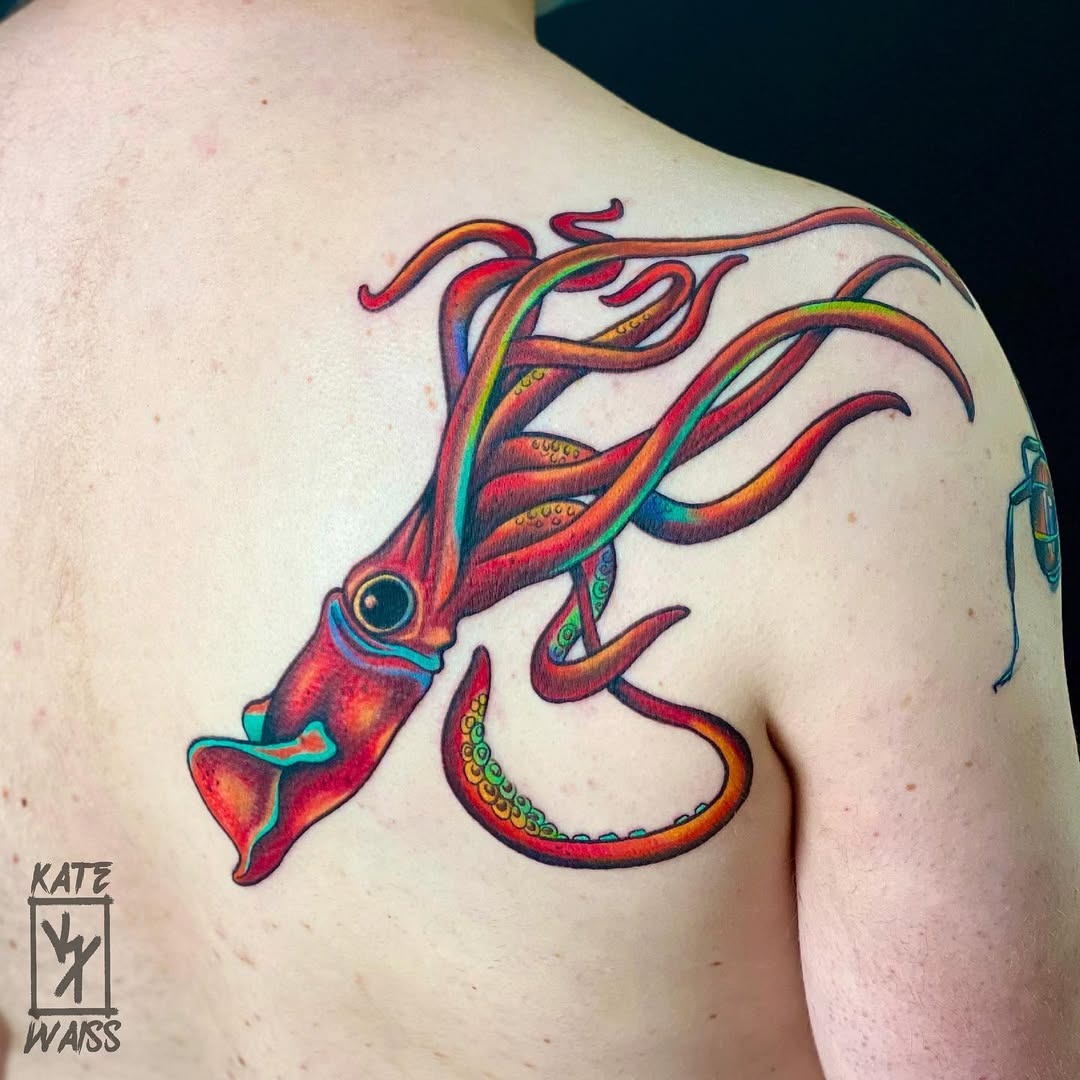 Vibrant squid tattoo showcasing intricate details Tattoo Design