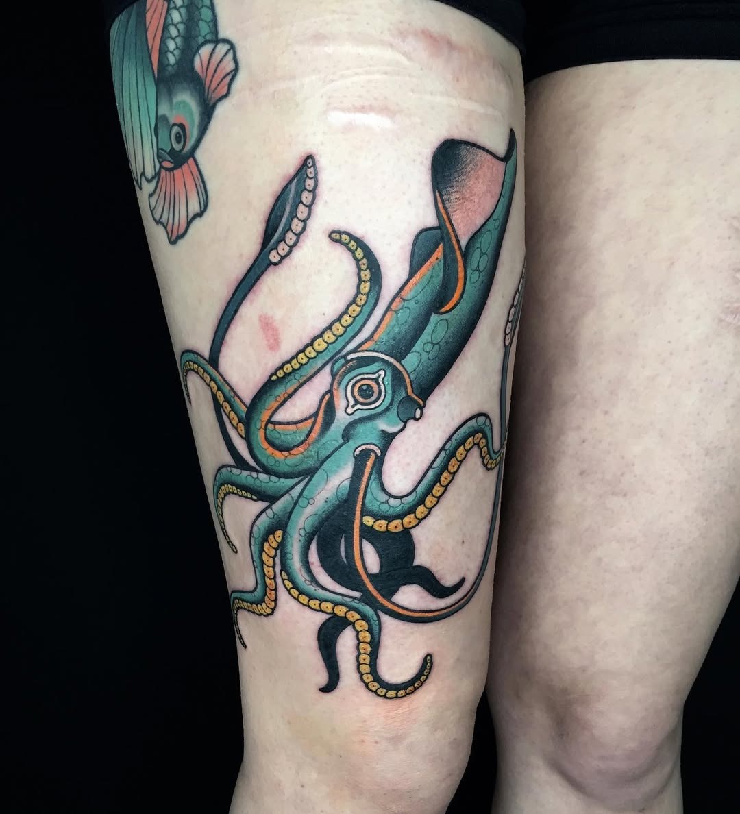 Vibrant squid tattoo with intricate details Tattoo Design