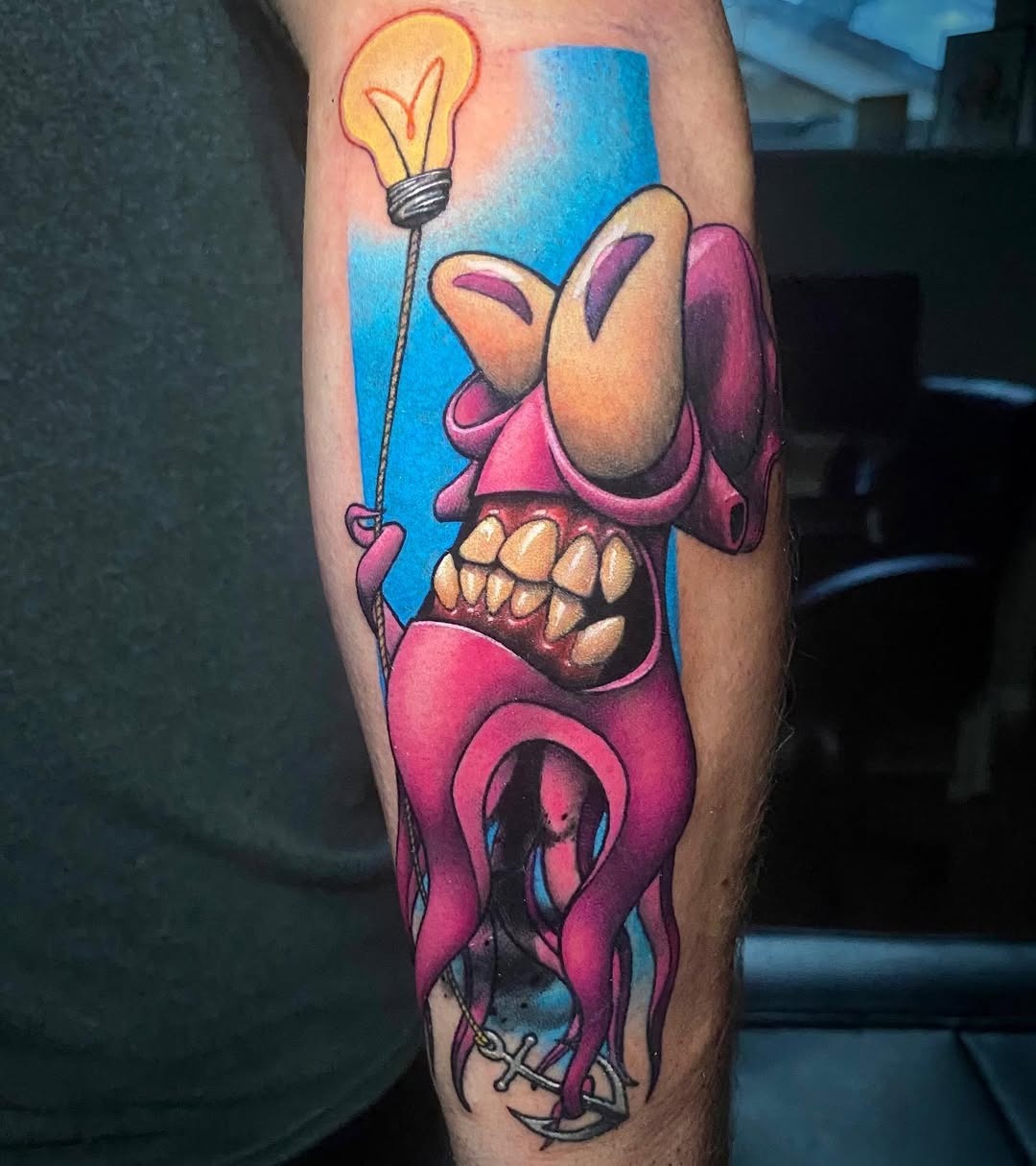 Whimsical squid tattoo with a light bulb Tattoo Design
