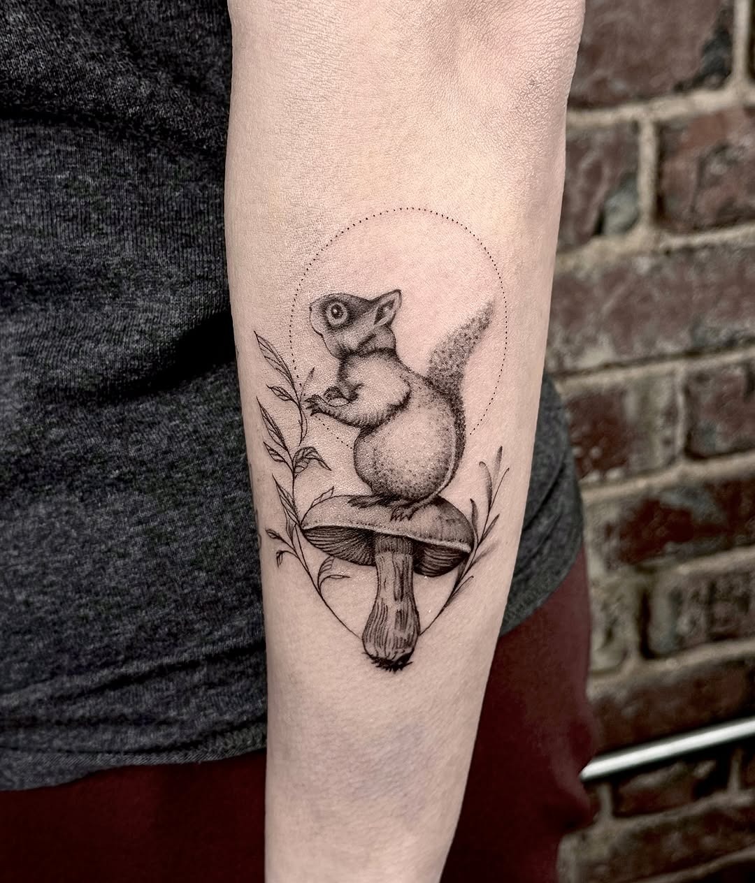 Charming Squirrel Tattoo Among Enchanting Foliage Tattoo Design