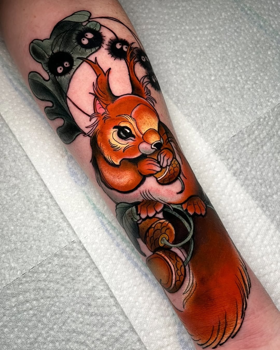 Whimsical squirrel tattoo with vibrant colors Tattoo Design