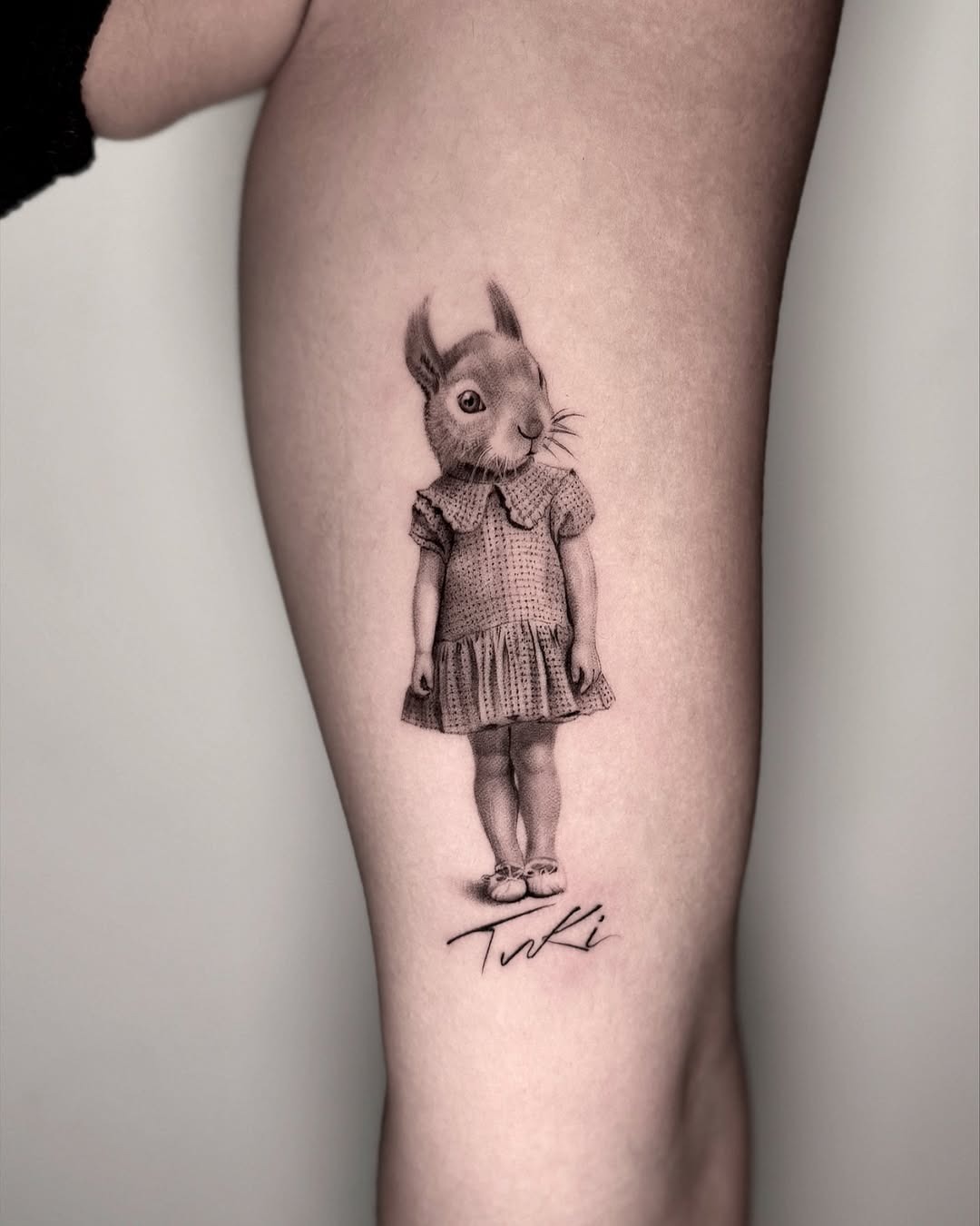 Whimsical squirrel tattoo with vintage girl vibe Tattoo Design
