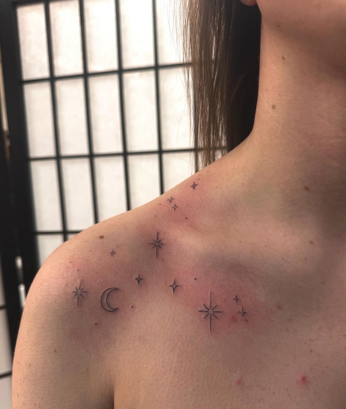 Crescent Moon and Starry Shoulder Tattoo Tattoo Design